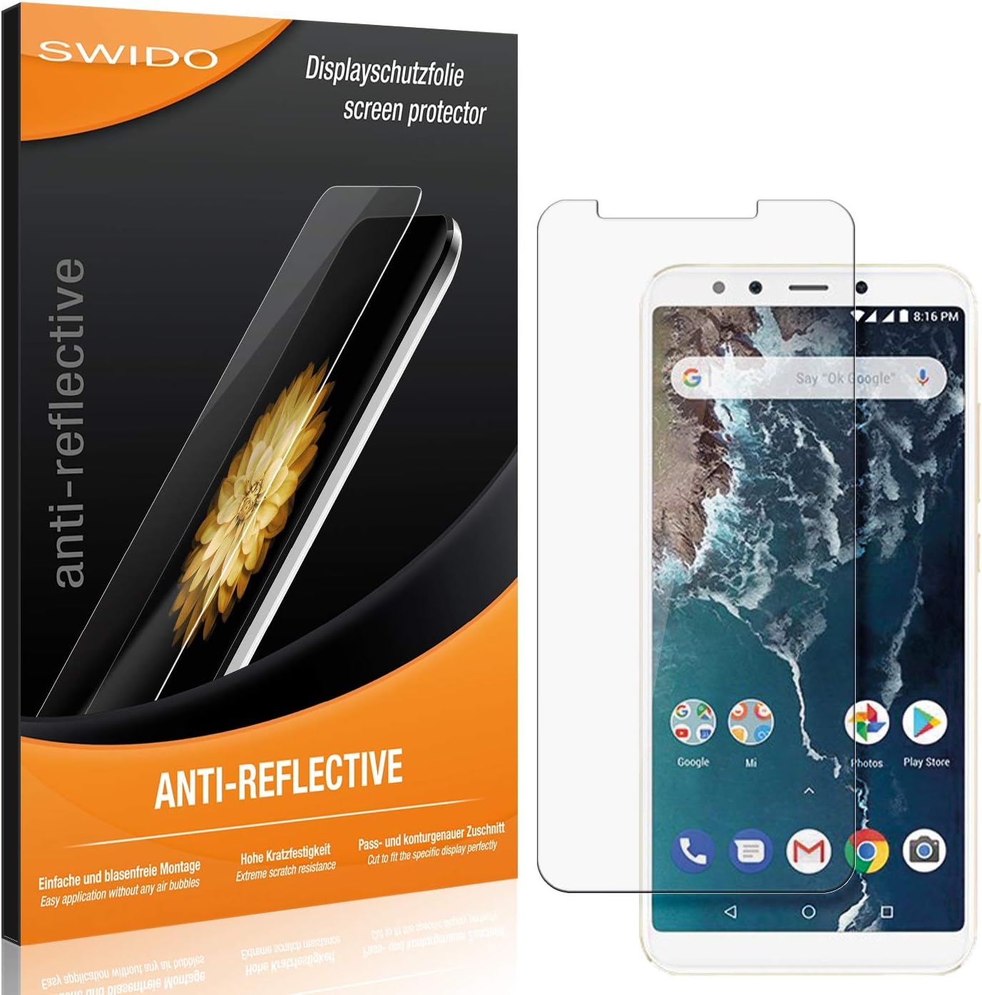 SWIDO Protector de Pantalla para Xiaomi Mi A2 [Anti-Reflex], Antirreflectante, Mate, Anti-Arañazos, Anti-Huella Dactilar - Película Protectora