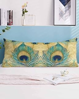 Body Pillow Cover, Retro Peacock Feathers Breathable Microfiber Pillowcase with Envelope Closure, Vintage Abstract Art Watercolor Long Pillow Protector for Pregnant Adult, 20x54 Inch
