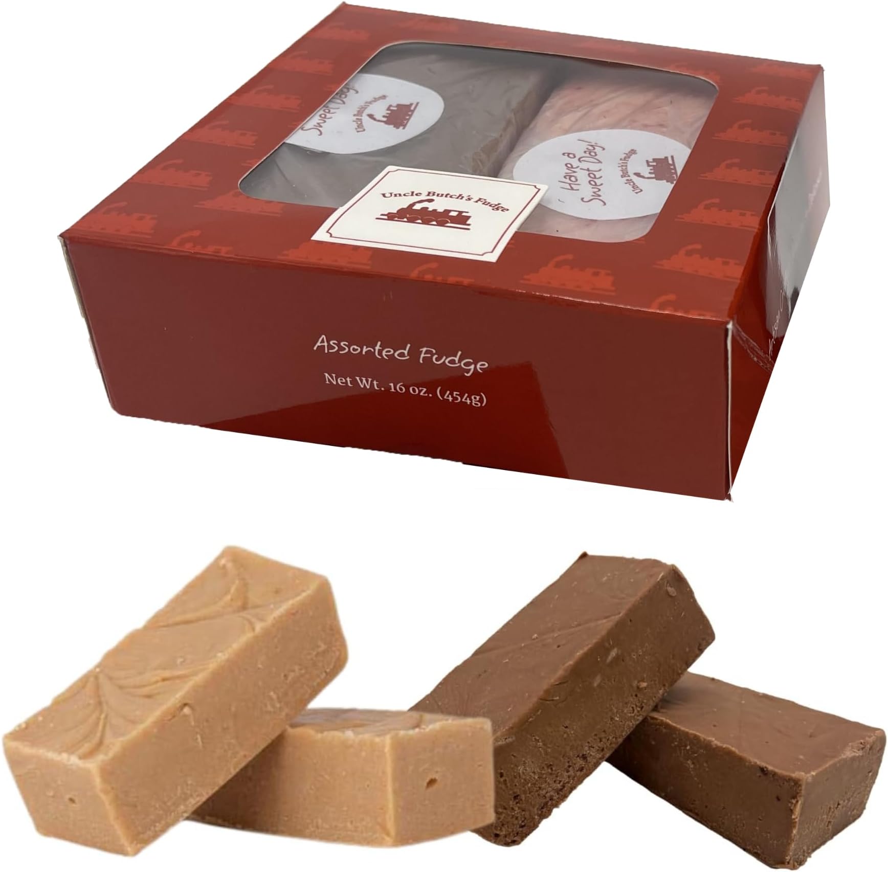 Uncle Butch’s Fudge Gift Box – 2-Piece Custom Flavors Sampler Made with Real Butter – Handcrafted Fudge Candy – Choose from 70+ Creamy Options Like Chocolate, Maple Walnut, Peanut Butter & More (16 oz) 1 Pack