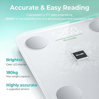 Ovutek Smart Scale for Body Weight, BMI Weighing Body Fat Scale, Accurate 14 Body Composition Scale Monitor for People's Health with Smartphone App, Compact Size Digital Bathroom Scale 180kg