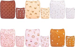 ALVABABY-Stoffwindeln Baby, Stoffwindeln Wiederverwendbar, Waschbar, 6 Windeln + 12 Stoffwindel Einlagen 6DM104-DE