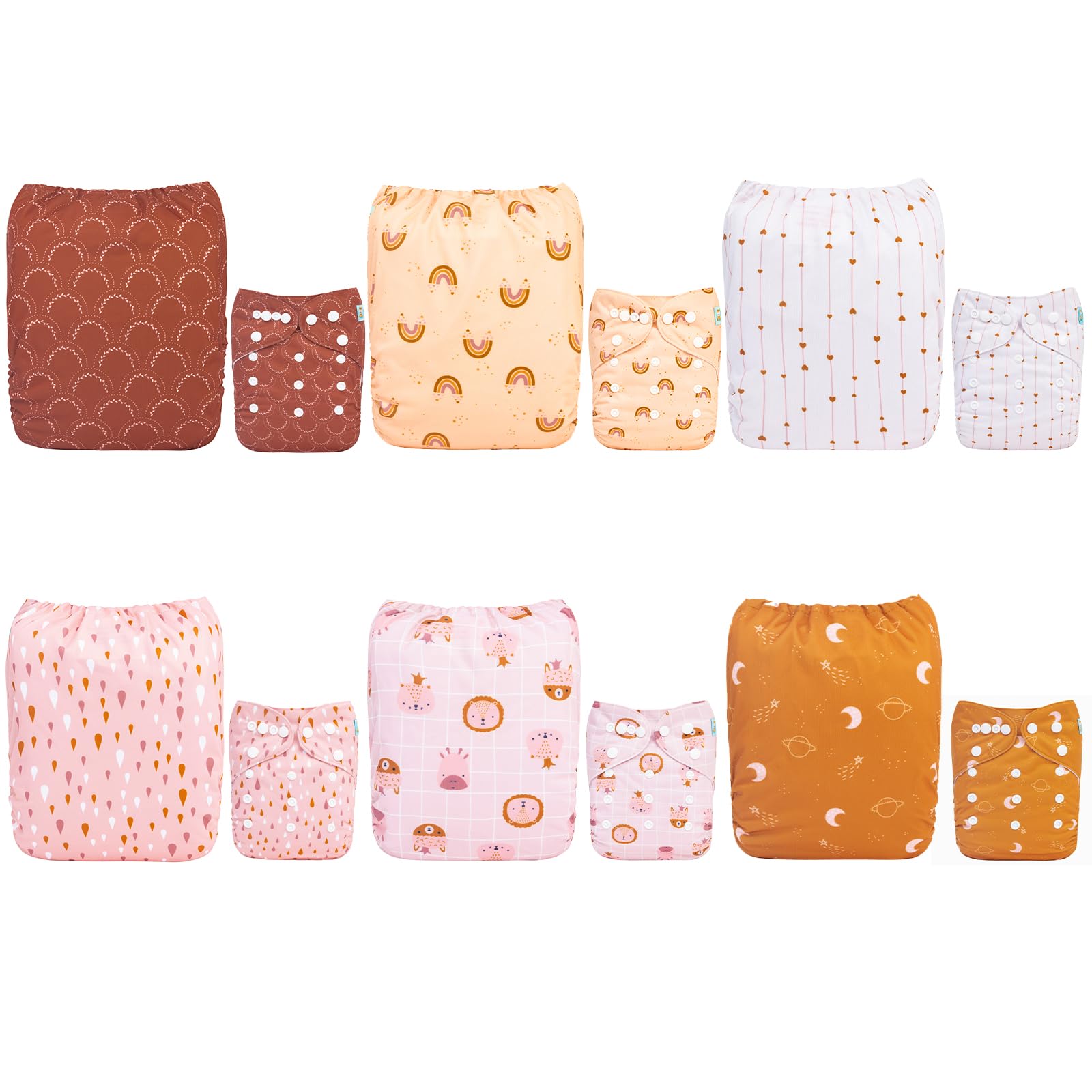 ALVABABY - Pannolini di stoffa per bambini, riutilizzabili, lavabili, 6 pannolini + 12 pannolini di stoffa 6DM104-DE