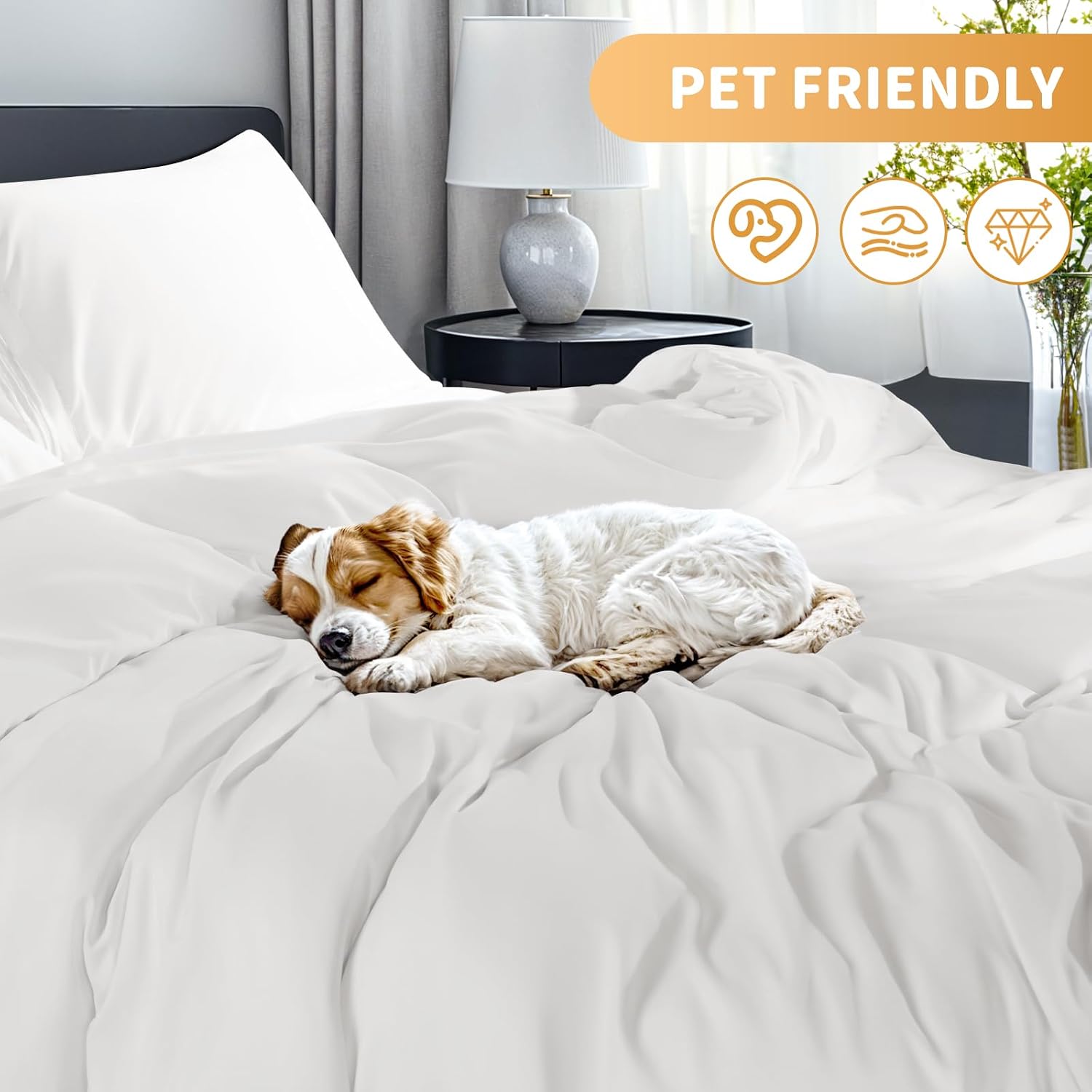 All Season Microfiber Duvet Cover Set 3Pcs Bedding Set 1 Comforter Cover with 2 Pillowcases, Zipper Closure for Easy Use Soft and Durable (Queen, White)