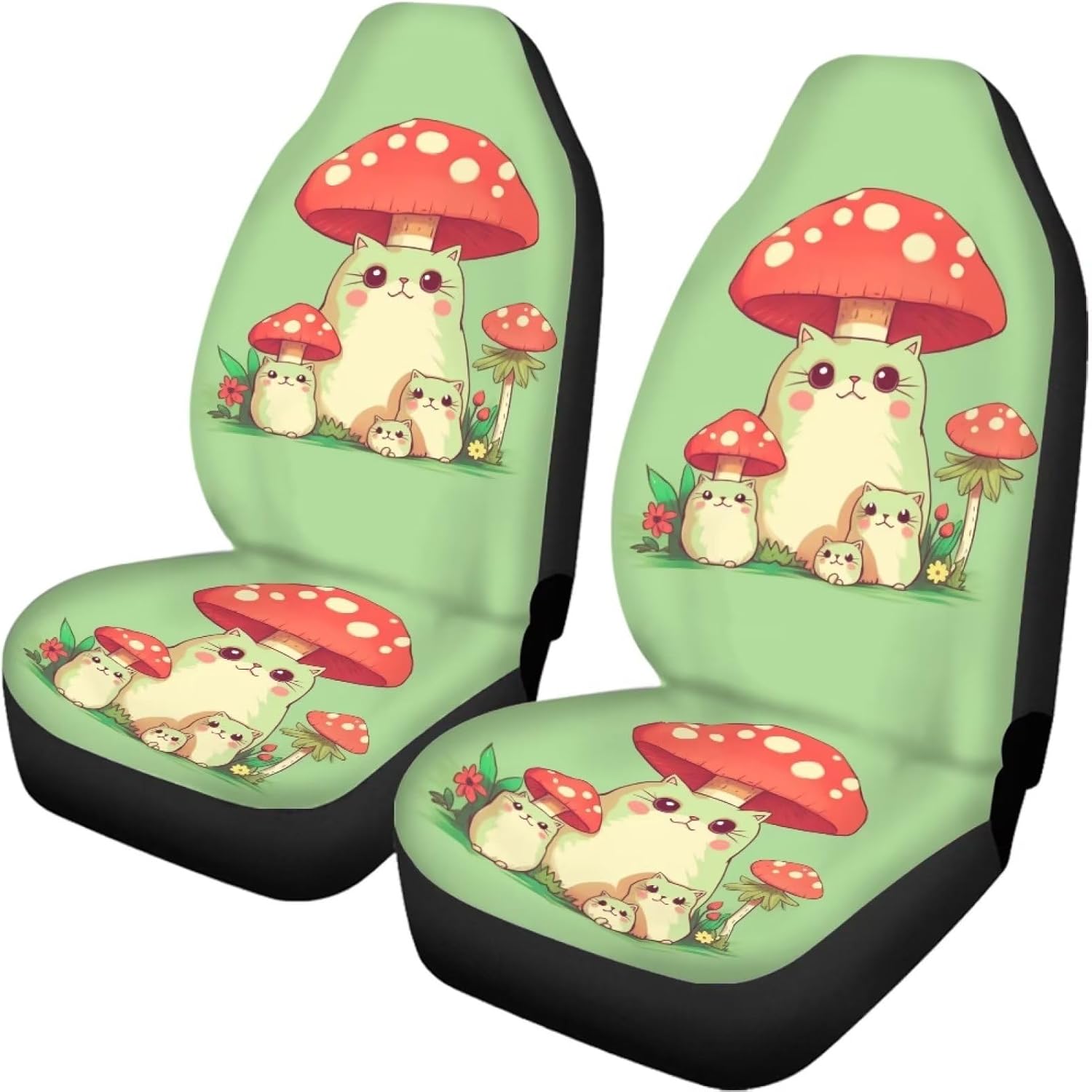 DISNIMO 2 Piece Front Seat Covers Mushroom Cat Comfortable Automotive Seats Protector Universal Fit Most Sedans/Vans/SUVs/Trucks