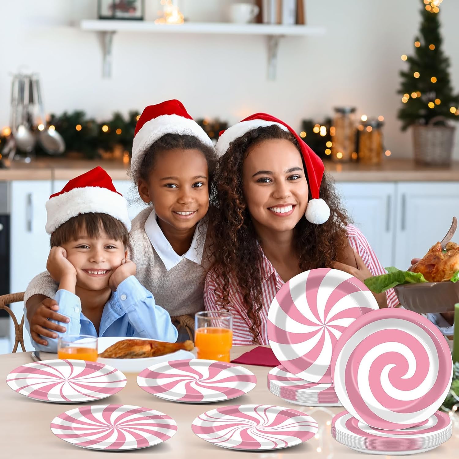 48Pcs Christmas Peppermint Candy Party Supplies Pink White Striped Candy Paper Plates 7" Xmas Dessert Plates Sweet Candyland Holiday Decorations for Kids Birthday Baby Shower Favors Serves 48 Guests - Image 5