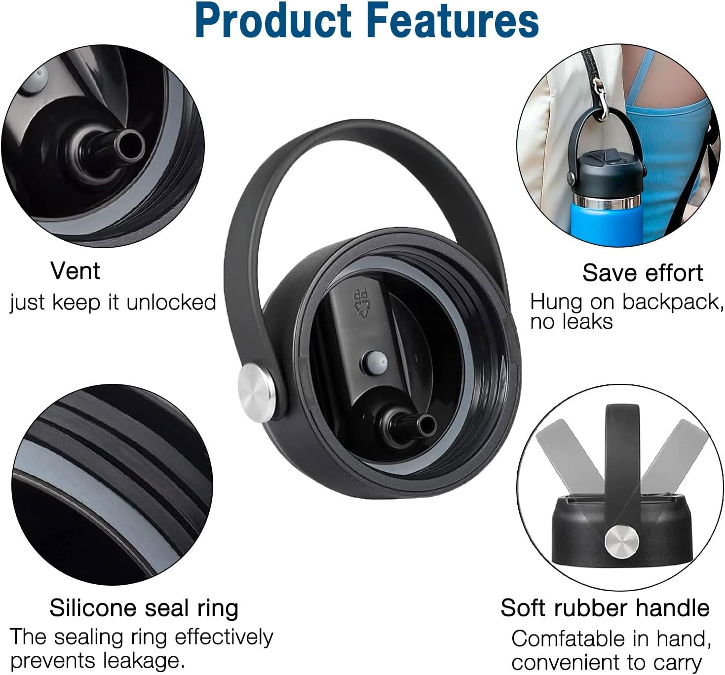 Straw Lid for Hydro flask Wide Mouth Bottle 24 32 40 64oz,Flip Flask Cap for Hydroflask,Leak Proof Sports Water Bottle Top accessories - Image 4