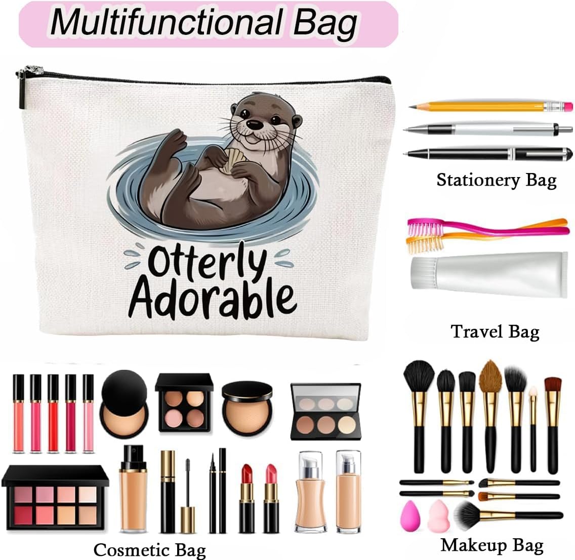 Otter Gifts for Women – Otter Lover Gift Set with Large Otter Tote Bag, Makeup Bag, 50 Waterproof Otter Stickers & Cute Otter Keychain – Birthday, Christmas, Friendship Gifts for Otter Lovers - Image 5