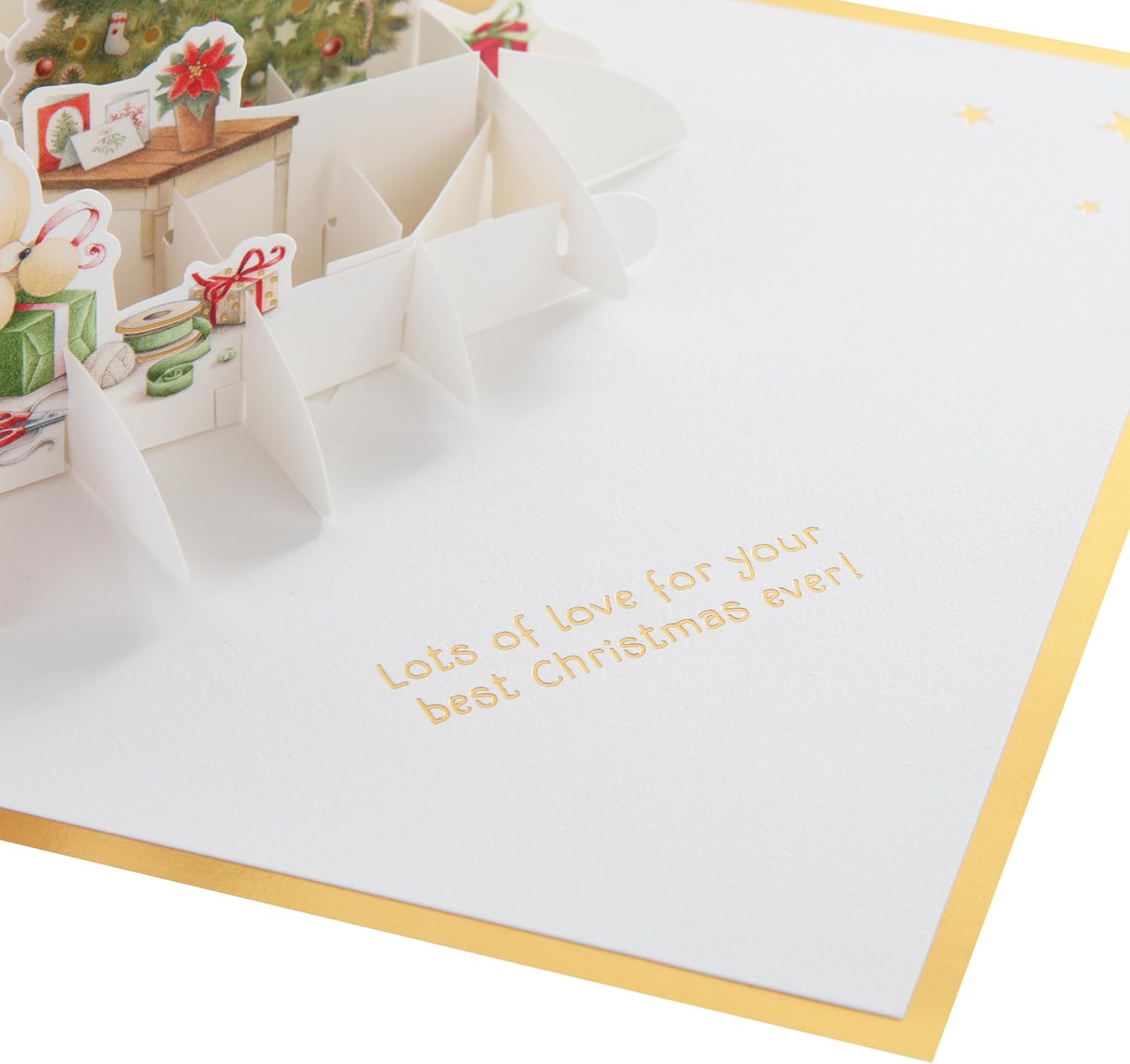 Hallmark Christmas Card, Forever Friends Card, 3D & Pop Up Card, Forever Friends Bears with Gifts, With Gold Foil Details, White, Gold