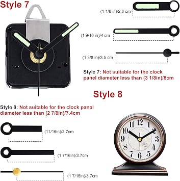 EMOON 3-Piece Silent Clock Mechanism Kit with 8 Pairs of Short Clock Hands Battery Operated Quartz Movement for DIY Clock Repair and Replacement (Total Shaft Length 16mm, 20mm, 23mm)