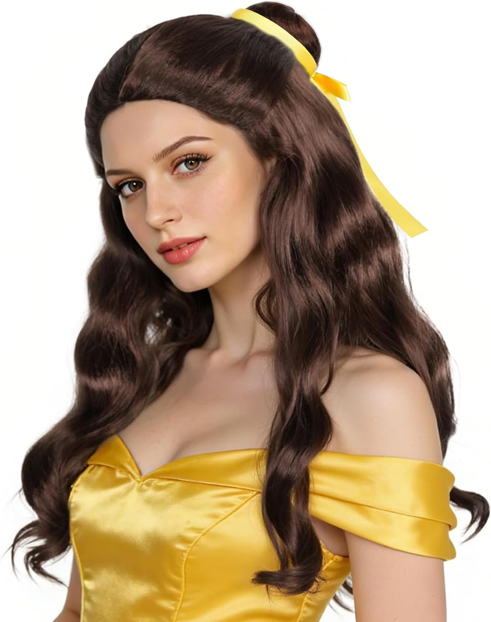 Hair Cap+Women Ponytail Wigs Curly Brown Cosplay Wig for Halloween