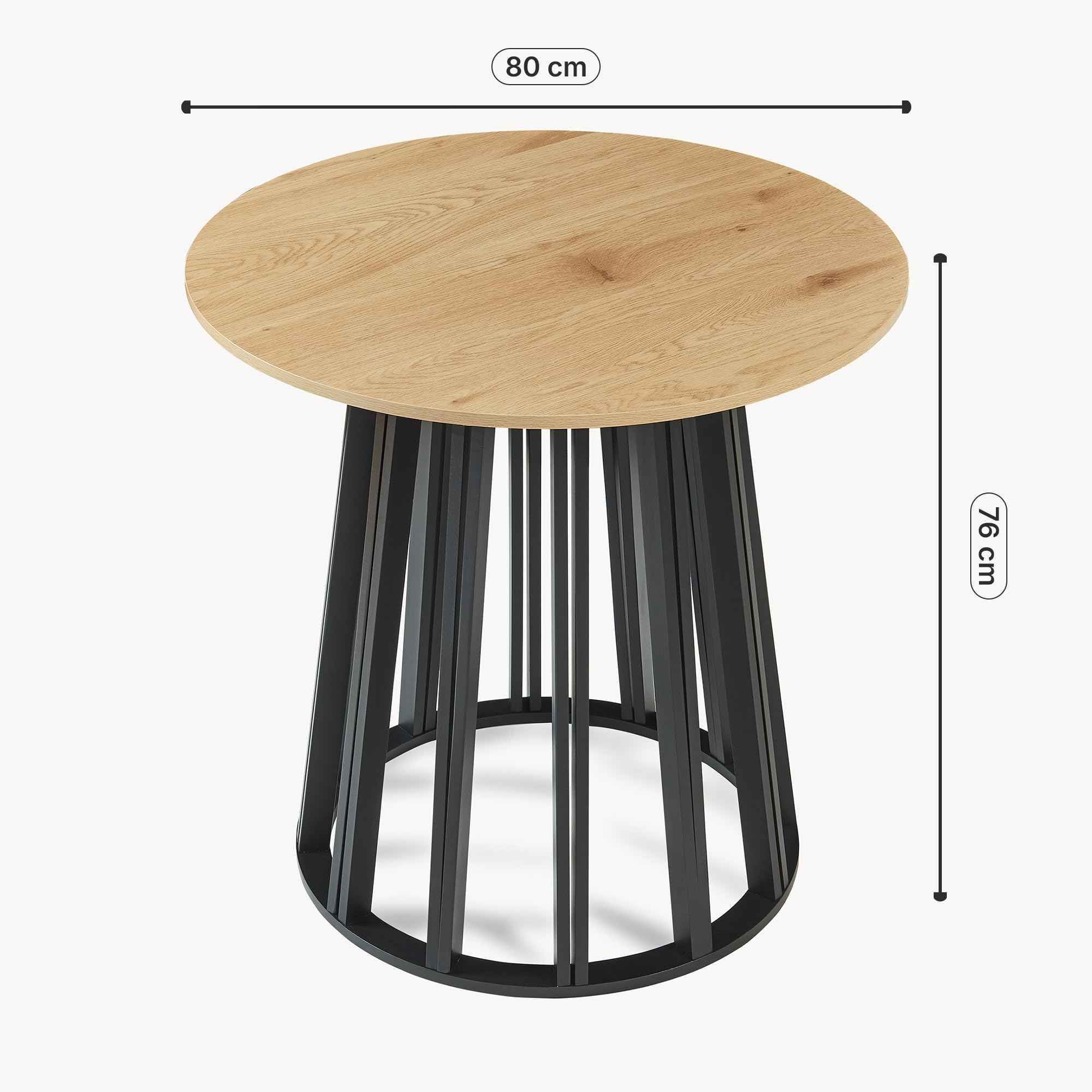 [en.casa] Tavolo Rotondo da Sala Pranzo Base Conica Tavolo Bistrot con Piano Rotondo (AxØ) 76x80 cm per Soggiorno Postazione di Lavoro Studio - Effetto Rovere/Nero