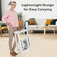 Vista 5 de Costzon Taburete plegable de 3 escalones, escalera de madera 3 en 1 con asa, pedal antideslizante, estante de almacenamiento multifuncional, estante