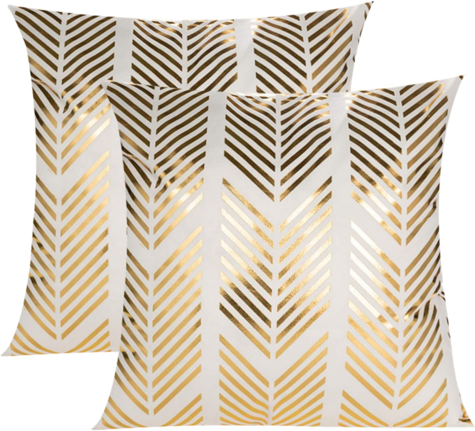 ZLINA 2 Packs Velvet White Throw Pillow Covers Gold Geometric Pillow Covers 18×18Inch Square Cushion Cases Decor Bedroom Sofa Couch Living Room
