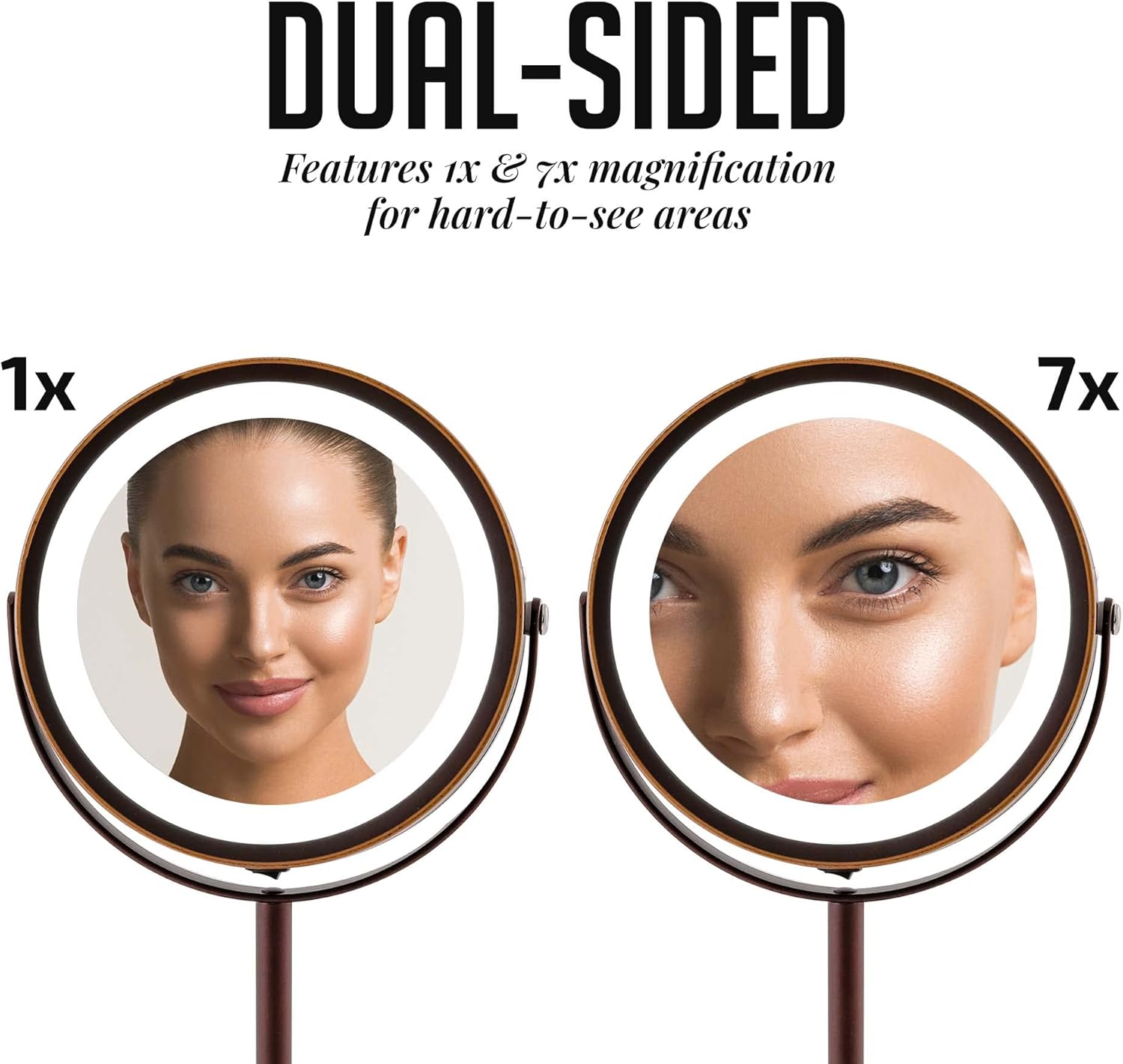 Ovente Lighted Vanity Mirror, Table Top, 360 Degree Rechargeable Double Sided Spinning 7'' Circle LED, 1X 7X Magnification, Ideal for Makeup & Grooming, USB Plug Operated, Antique Bronze MCTR70ABZ1X7X : Beauty & Personal Care