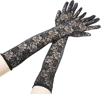 Floral Lace, 18 Inch Womens Long Black Lace Gloves Long Opera Wedding Bridal for Dance Party Costume Accessories