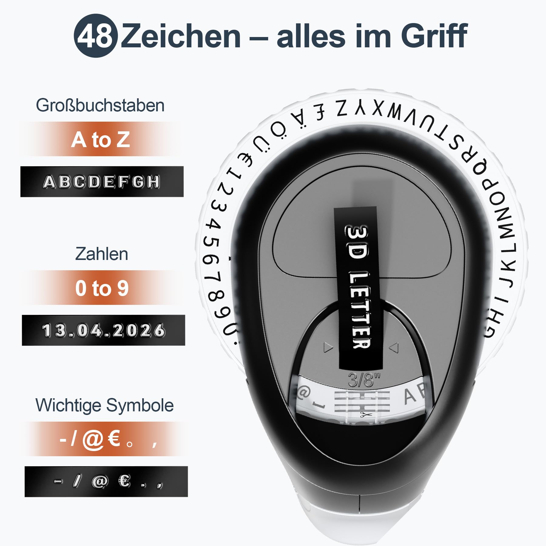 Beschriftungsgerät Prägegerät, Etikettiergerät Prägegerät, Omega-S Ettikettiergeraet mit 4 Etikettenbandern, Retro Prägemaschine – Hausgebrauch & DIY-Bastelprojekte, Schwarz (€ Ä Ö Ü)