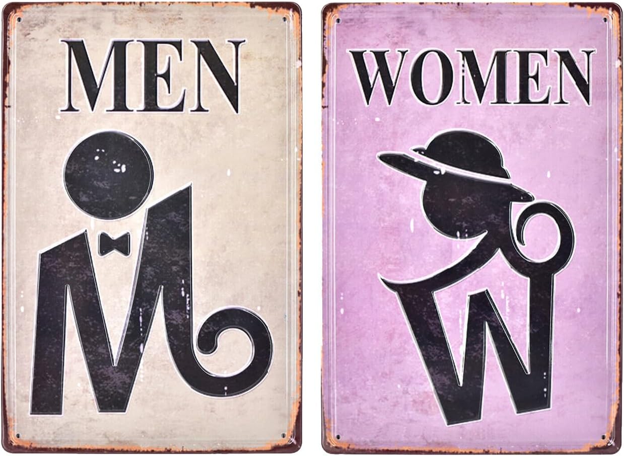 Store2508 Vintage Tin Metal Men Women Signs for Restroom Washroom ...