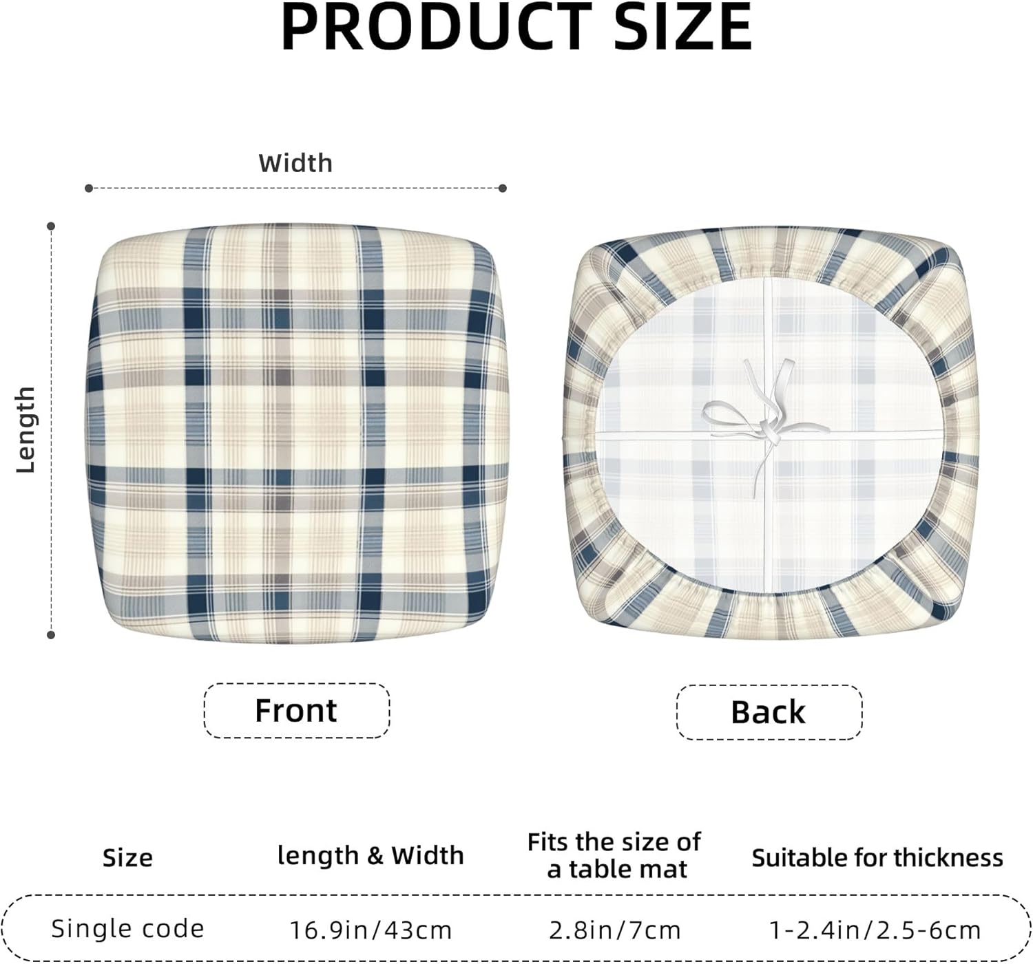 Dining Chair Seat Covers, Navy Beige Plaid Check Chair Seat Protector Cushion Slipcovers Waterproof Dining Room Seat Covers Chair Cushion Covers for Dining Room Office