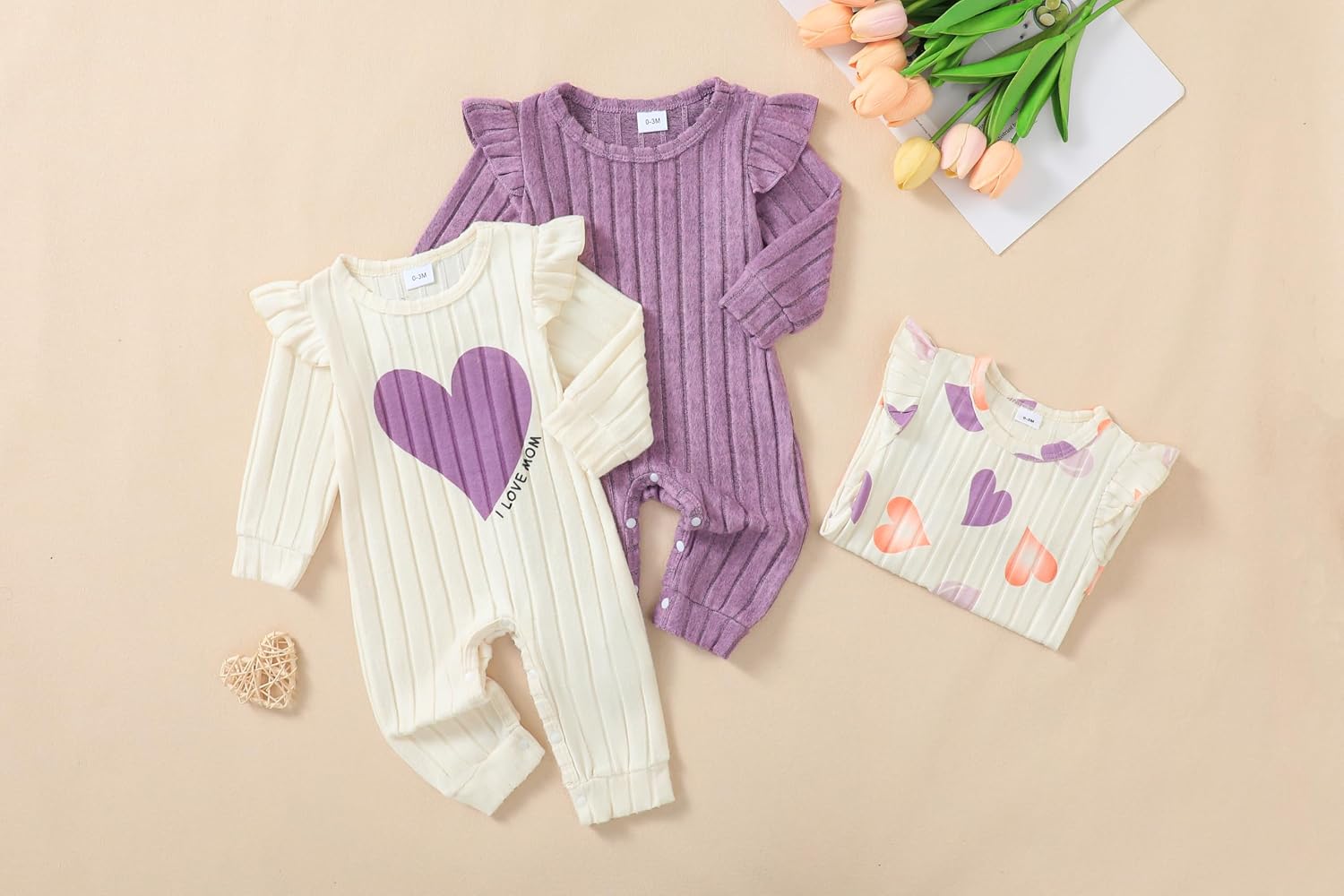 SUNNY PIGGY Baby Girl Clothes 3 Pack Ruffle Romper Set Newborn Infant Fall Winter Girl Outfits Jumpsuit for 0-18 Months