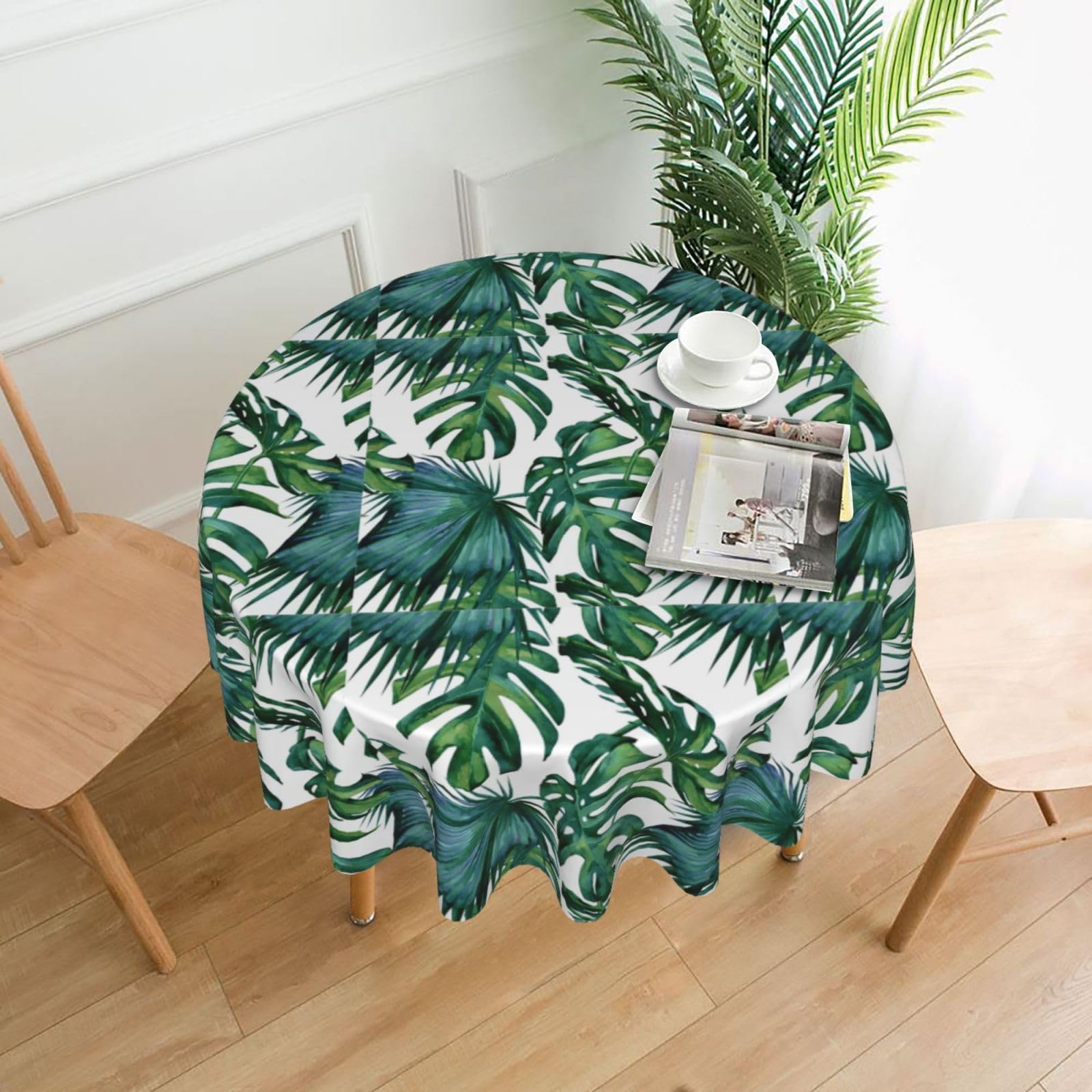 OXbnmm Green banana leaves Print Soft Round Tablecloth 60in Polyester Washable Cover Cozy Gift for Mom Housewarming