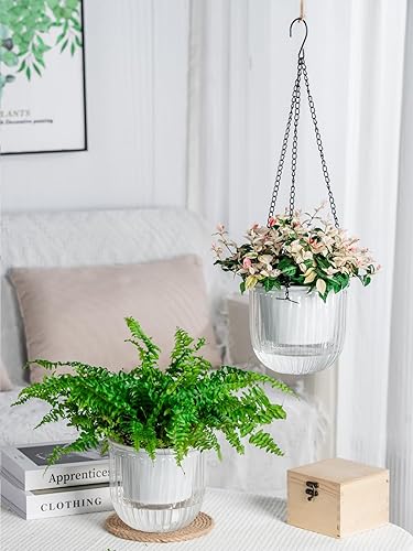 Miniatura 6 de Josteve Macetas Colgantes de Riego Automático de 6.5 Pulgadas, 2 Piezas, Macetas para Plantas de Interior con Agujeros de Drenaje, Macetas Colgantes