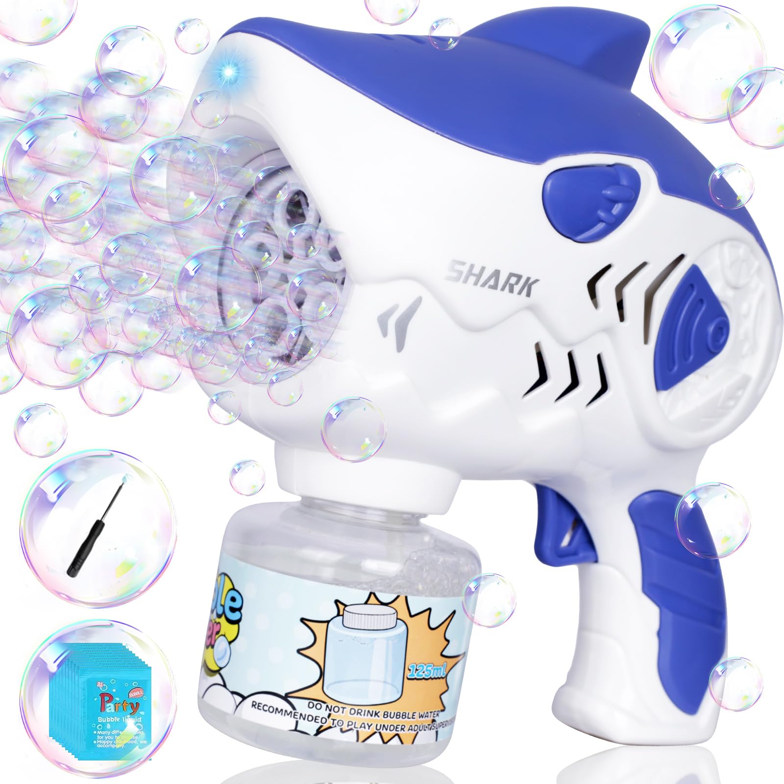 Shark Bubble Gun for Kids Boys - LED Light Bubble Machine: 1 Bottle of Bubble Solution and 10 Packs of Concentrate, Outdoor Party Birthday Boy Toy, Suitable Gift for 3 4 5 6 7 8 Years Old Kids