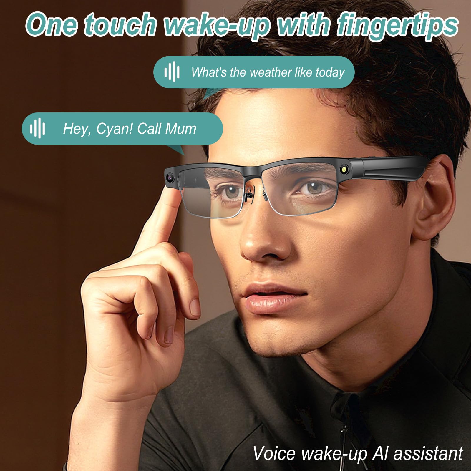Lunettes AI Smart Camera, 4K 800 W Lunette Camera HD avec Assistant IA pour Traduction en Temps Réel, Traduction Simultanée Identification d'objet GPT lentilles photochromiques, Lunettes Connectées