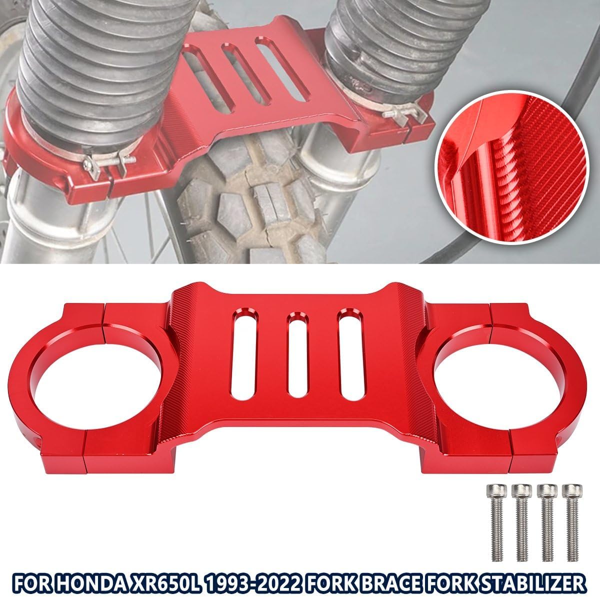 Front Fork Brace for Honda XR650L 1993-2023,Motorcycle Aluminum Billet CNC Machined Fork Stabilizer Bracket Replacement,Lightweight & Sturdy (Red)