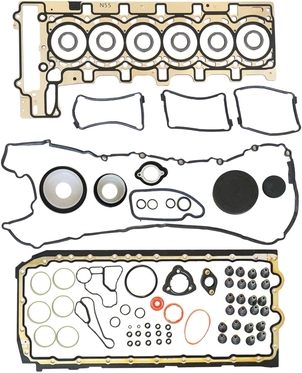 GXARTS Engine Head Gasket Set 11127599212 Rebuild Kit w/Valve Cover Gasket Set Compatible with BMW 335i 2010-2015 X5 2010-2015 3.0L Turbocharged 11127599212 11127587804 N55B30 N55B30A