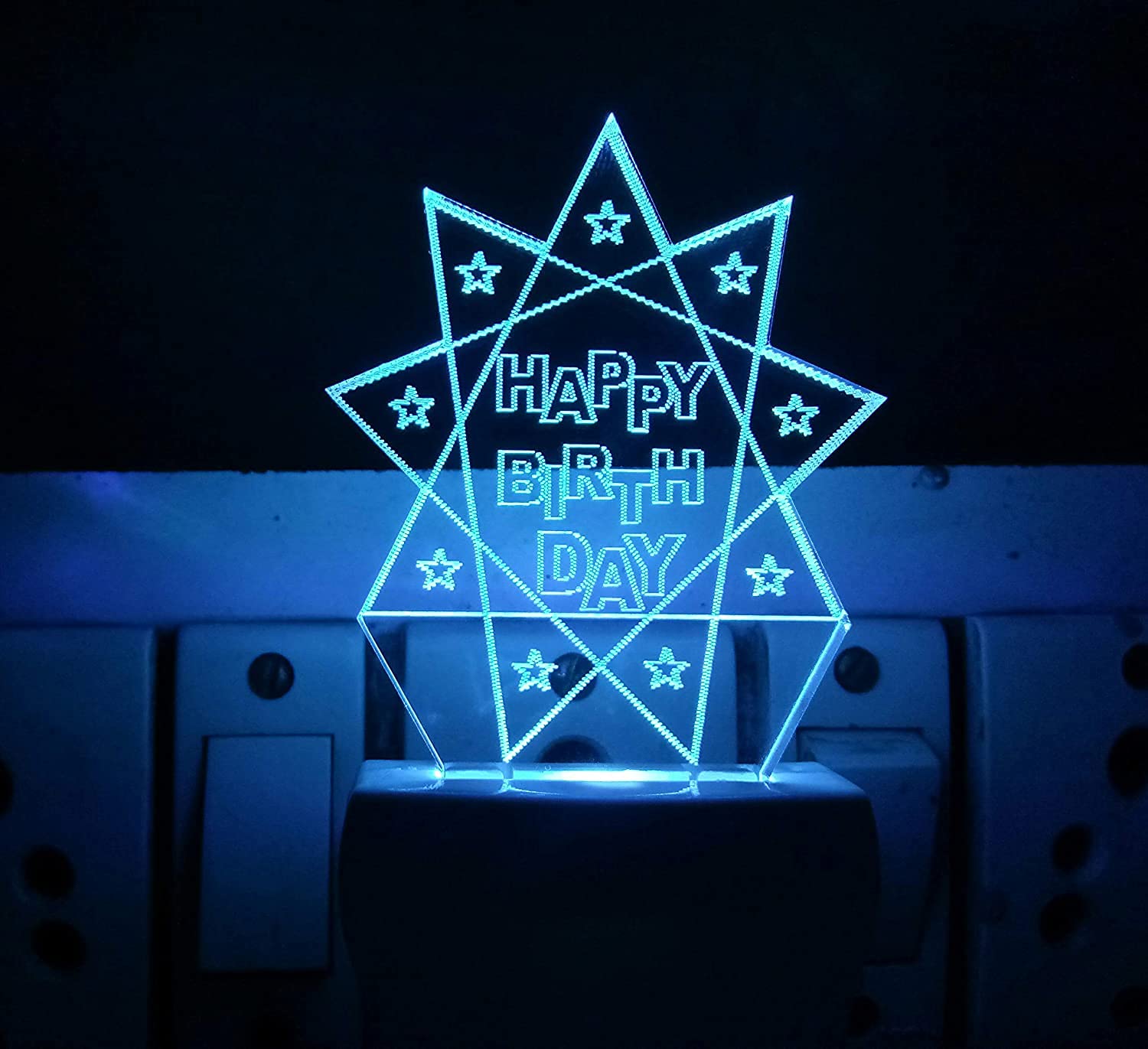 Gadgets World New Star Happy Birthday Acrylic 3D Optical Illusion Night Lamp, RGB 7 Colors Auto Colour Changing LED Plug and Play Night Light, Office Day Light, for Home and Office, Best for Gift