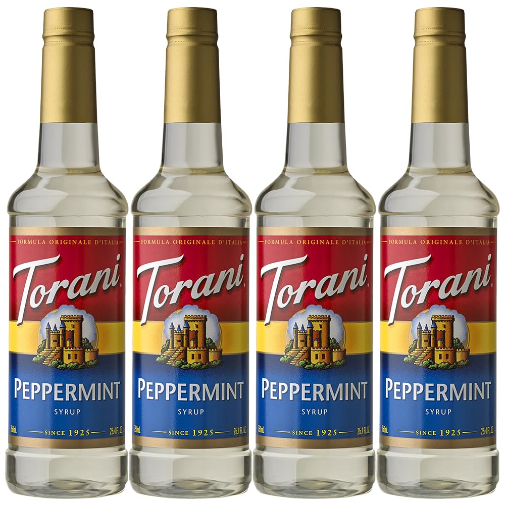 Torani Peppermint Coffee Syrups Gift Set (4 x 750ml) - Pure Cane Sugar Peppermint Syrup for Cocktails, Mocktails, Tea & Coffee Gifts - Cool & Minty Taste, Vegetarian-Friendly