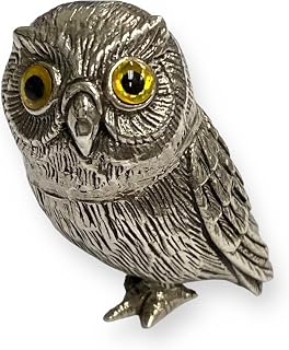 Collectable Victorian Style Owl Bird with Glass Eyes Figurine 925 Sterling Silver