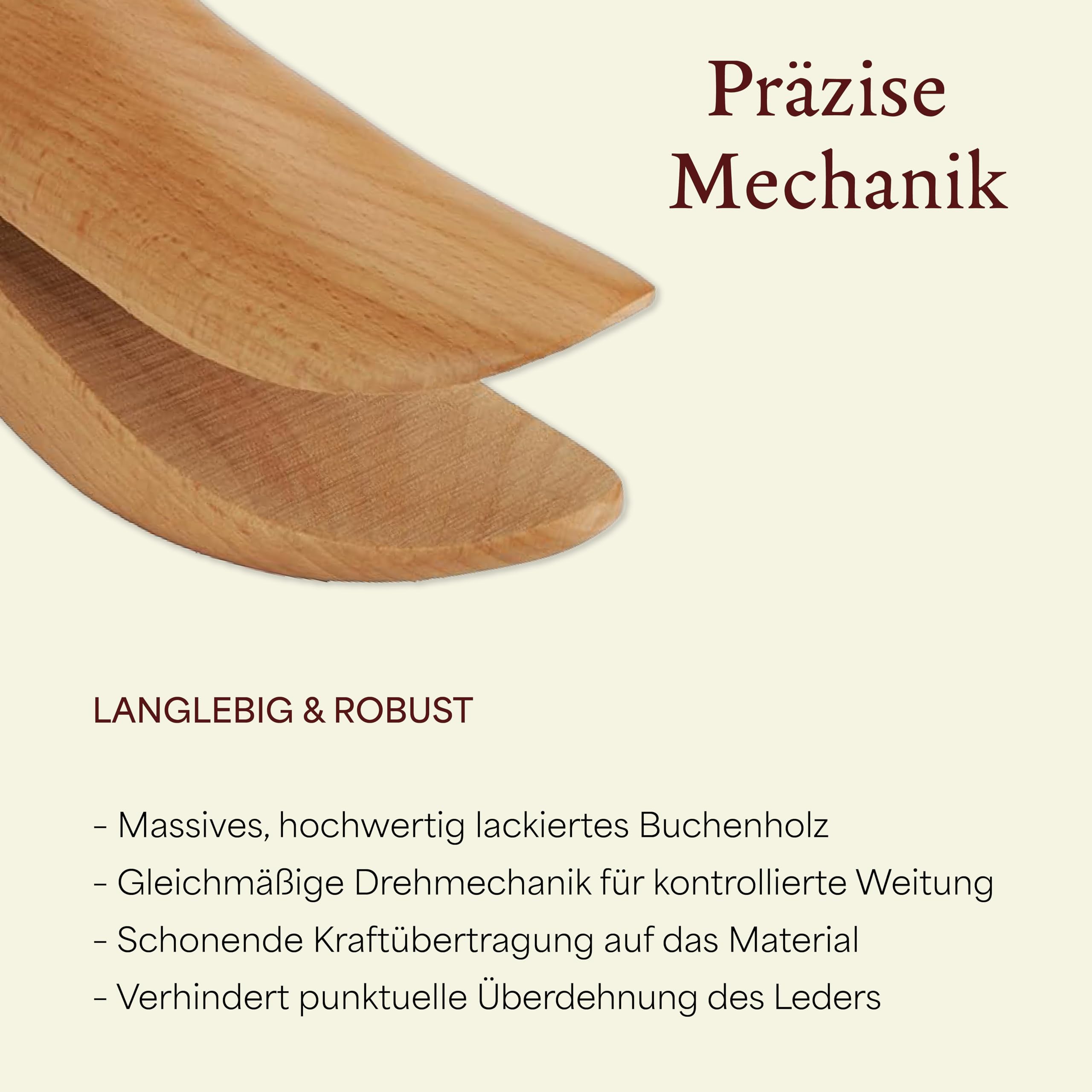 Langer & Messmer Schuhdehner und Stiefeldehner für die Zehenbox für Herren gegen drückende Schuhe - gefertigt aus massivem Buchenholz und inkl. Lederdehnerspray 50ml