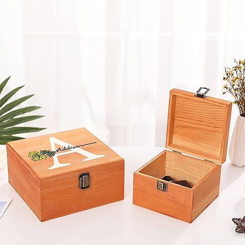 Miniatura 3 de Caja de recuerdos personalizada de madera Cooayyaooc con flor de nacimiento y nombre, caja de almacenamiento decorativa de madera personalizada
