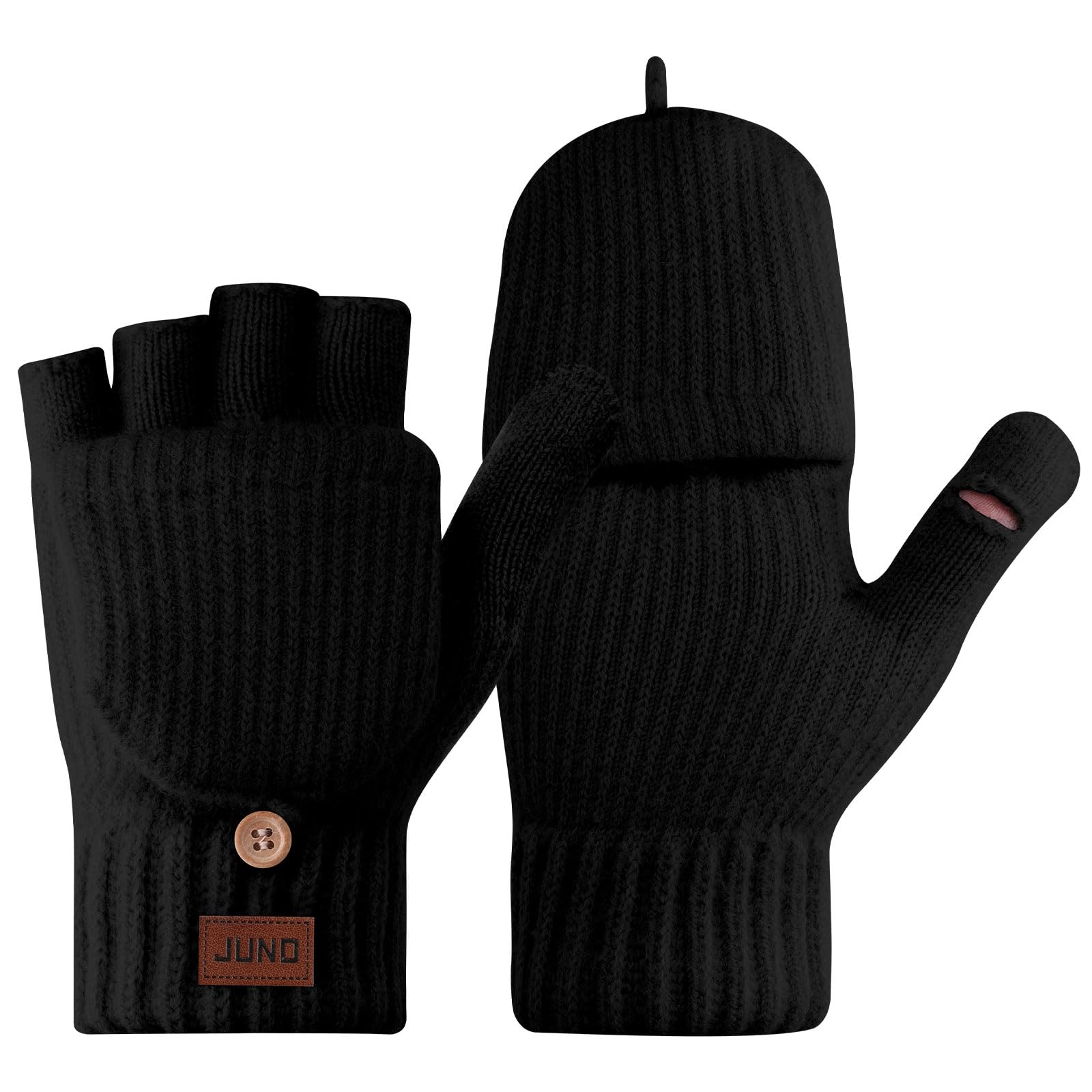 Fjquamitix Unisex Black Winter Fingerless Gloves For Women,Thermal Mitten Flap Touchscreen Knitted Soft Lining Warm And Windproof Winter Gloves For Skiing Cycling Running (Black)