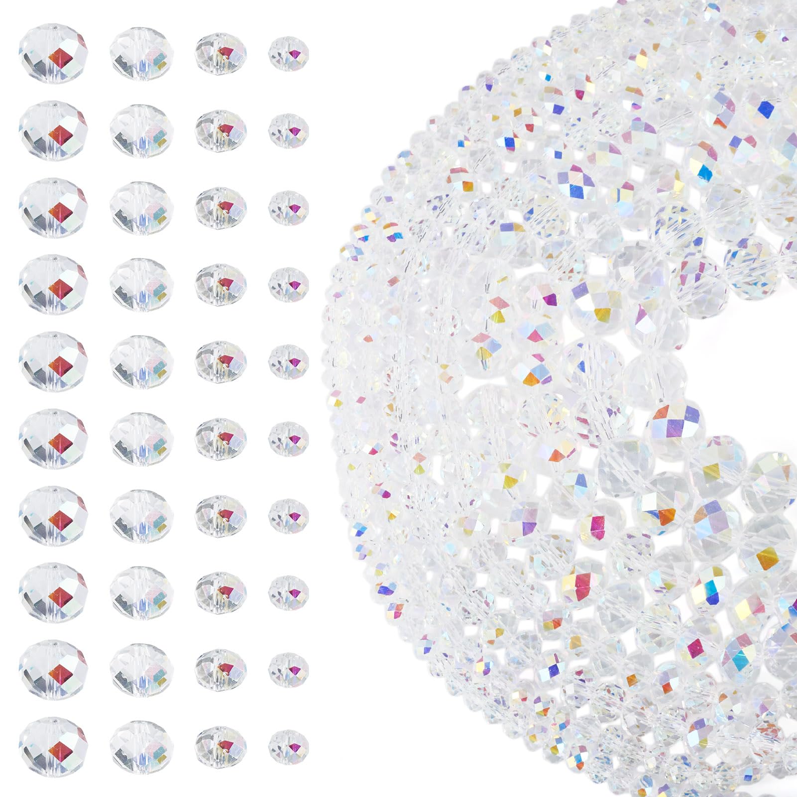 Cheriswelry 4 Strands AB Color Faceted Crystal Beads 4-10mm Transparent Electroplate Glass Beads Clear Crystal Spacer Bead for DIY Bracelet Jewelry Making