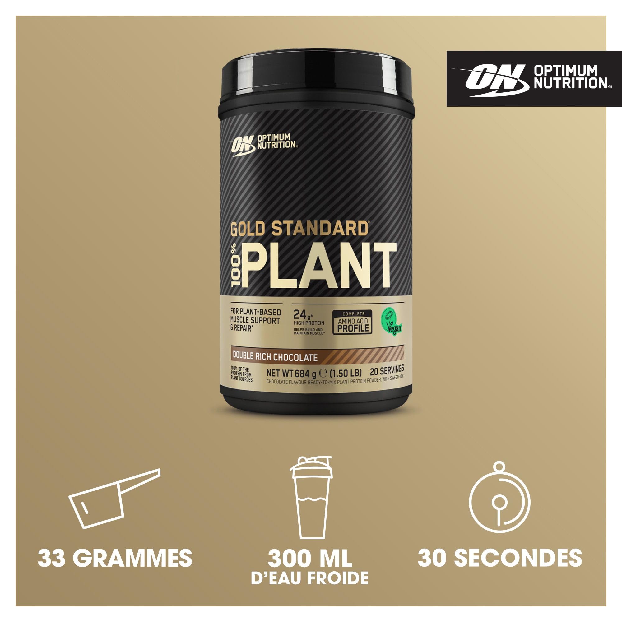 Optimum Nutrition Gold Standard 100% Protéine Végétale, Goût Double Chocolat Riche, 684g, 20 Doses