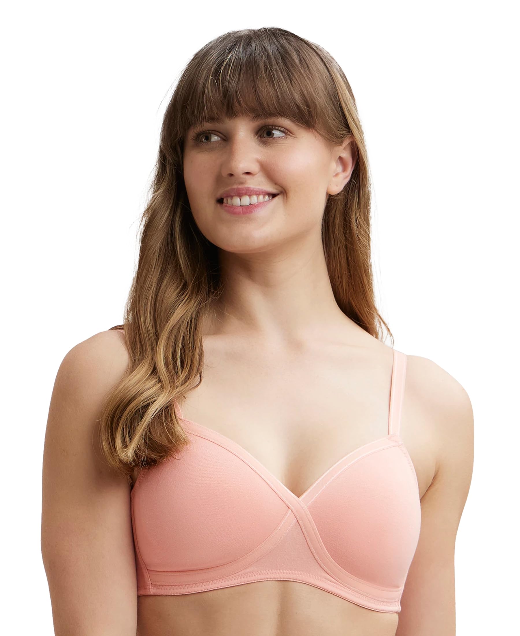 Jockey FE40 Women's Wirefree Padded Super Combed Cotton Elastane Stretch Full Coverage T-Shirt Bra with Cross Over Fit and Adjustable Straps