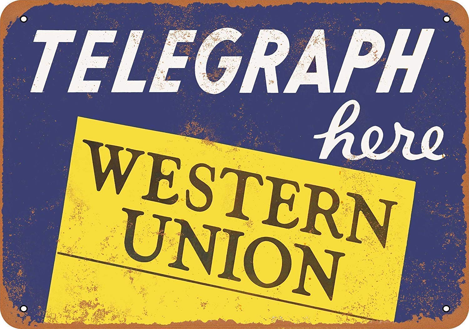 Inga Metal Sign Telegraph Here Western Union Retro Decor Tin Signs Bar Cafe Art House Wall Decoration Vintage Metal Sign 8X12 inches