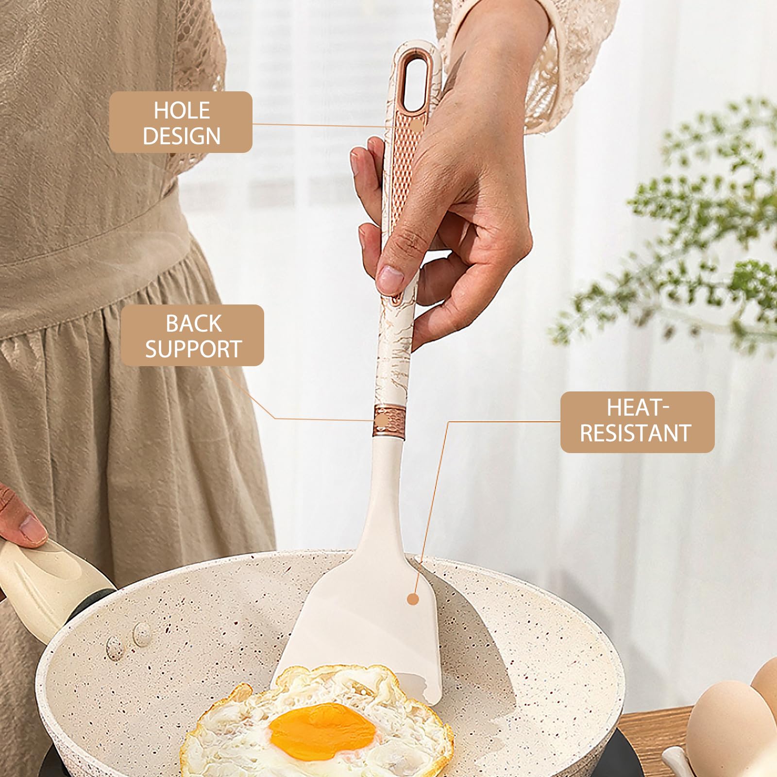 Küchenutensilien-Set, 7-teiliges Silikon-Kochutensilien-Set mit Ständer, BPA-frei & hitzebeständig, Küchenutensilien zum Kochen, Küchenhelfer Spatel Set für Antihaft-Kochgeschirr (Weiß)
