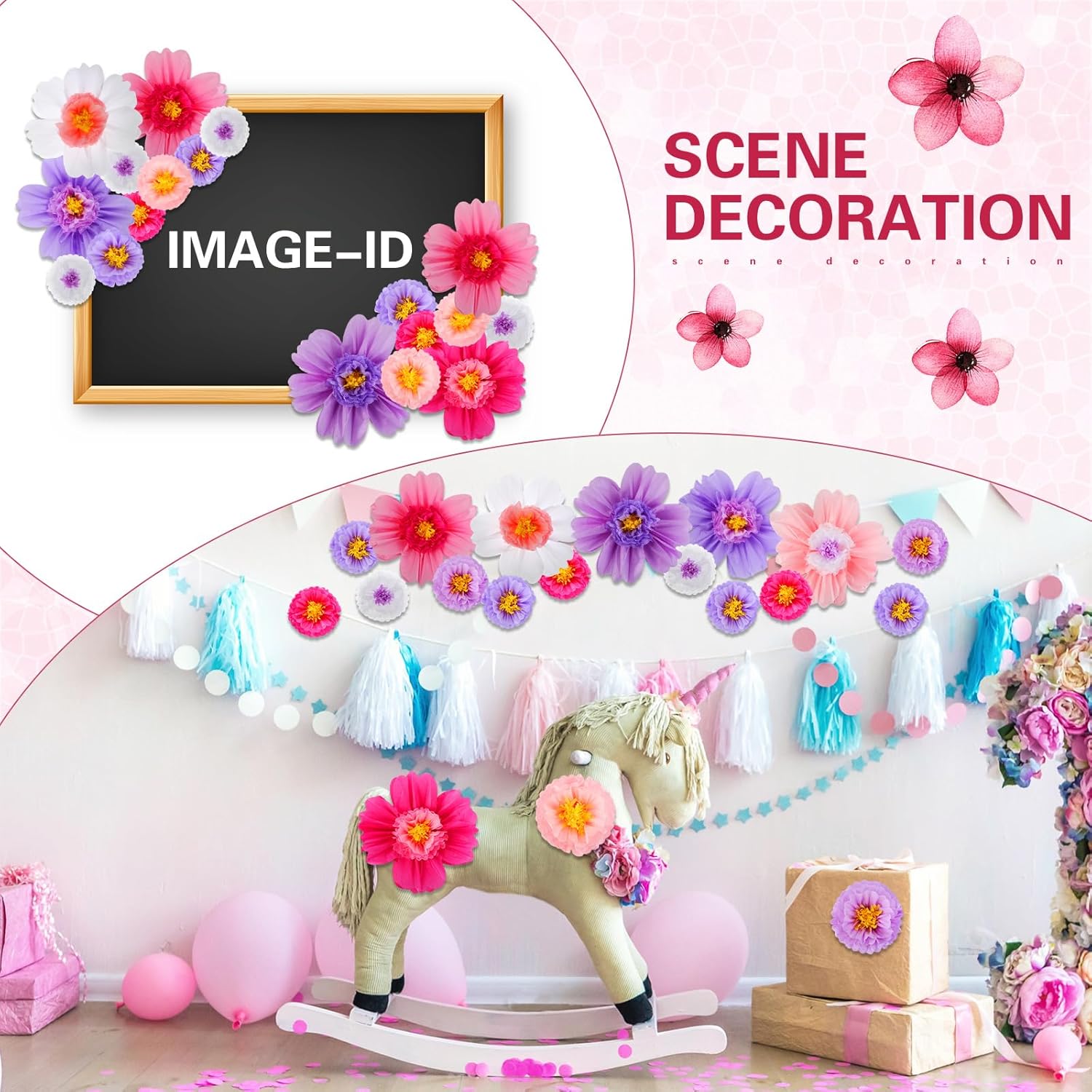 Crowye 24 Pcs Large Colorful Tissue Paper Flowers Decorations 20" and 10'' Giant Fiesta Craft Crepe Paper Flowers for Wall Decor Backdrop Mexican Wedding Birthday Carnival Party (Bright Color)