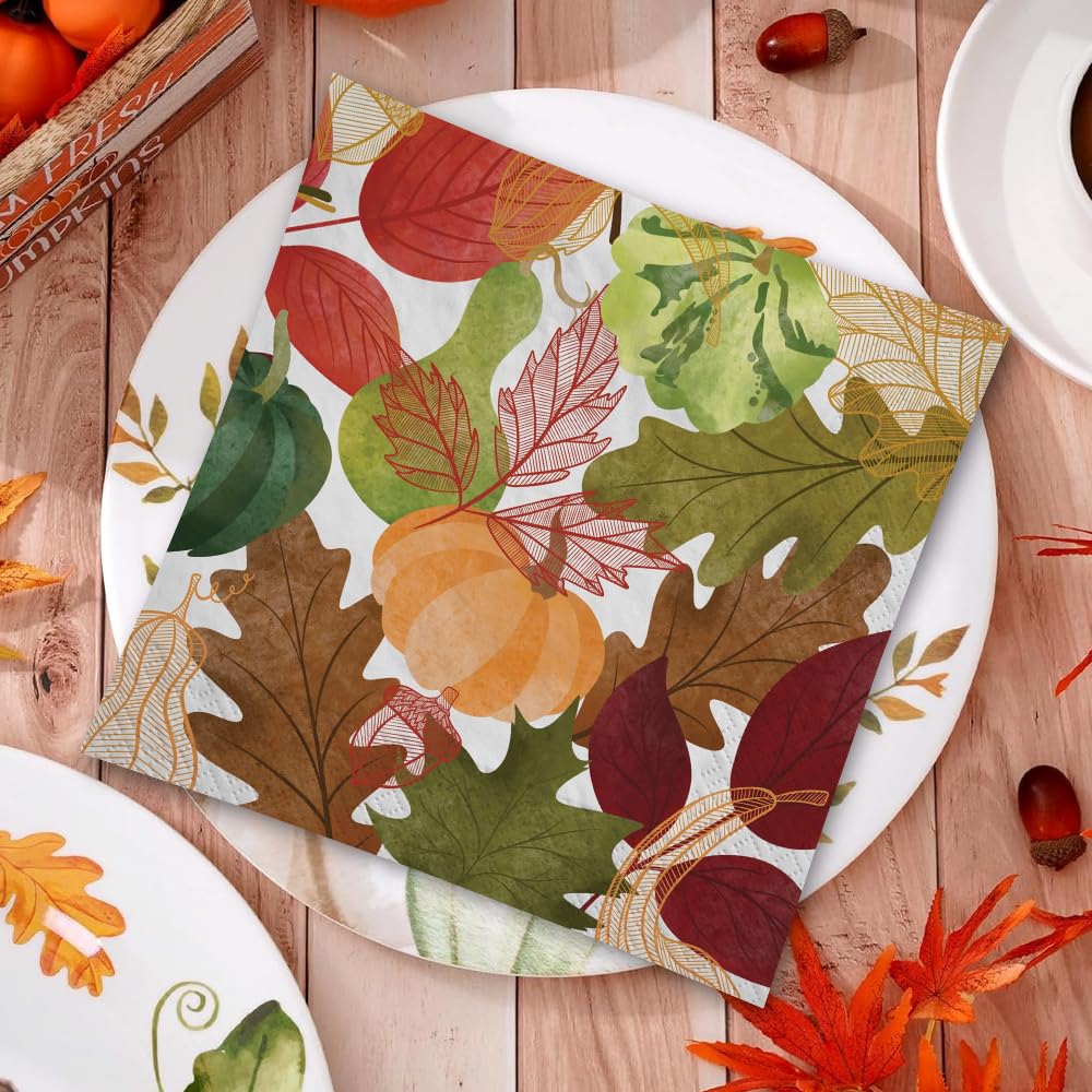 Lot de 40 serviettes en papier multicolores changeant de saisons (20,3 x 20,3 cm) – Serviettes absorbantes et de qualité supérieure, parfaites pour les fêtes à thème et événements