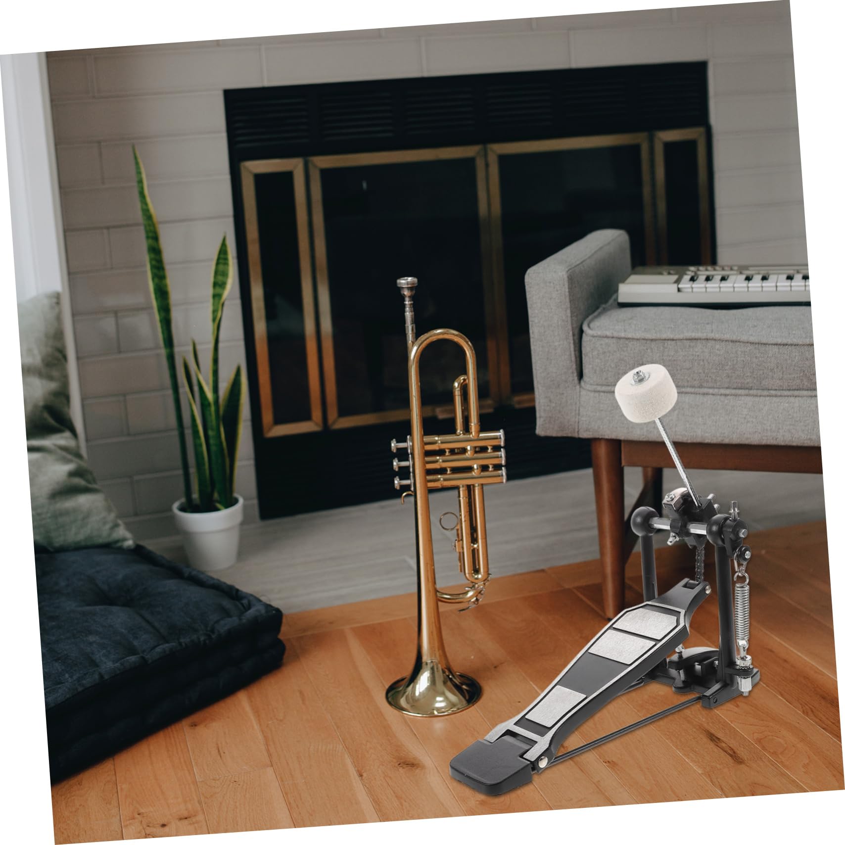 HANABASS Pedale per Batteria Jazz con Movimento a Catena Singola in Lega di Alluminio Nero Pedale Singolo Portatile Accessorio con Chiave per Tamburo Adatto a Batteria Acustica