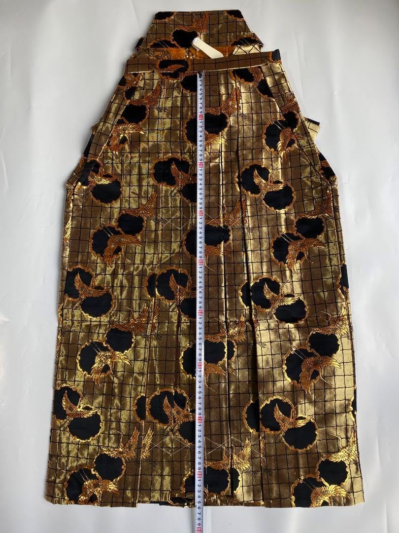 7-27)馬乗袴 2尺2寸 金 鶴柄 黒 詩吟 舞踊 踊