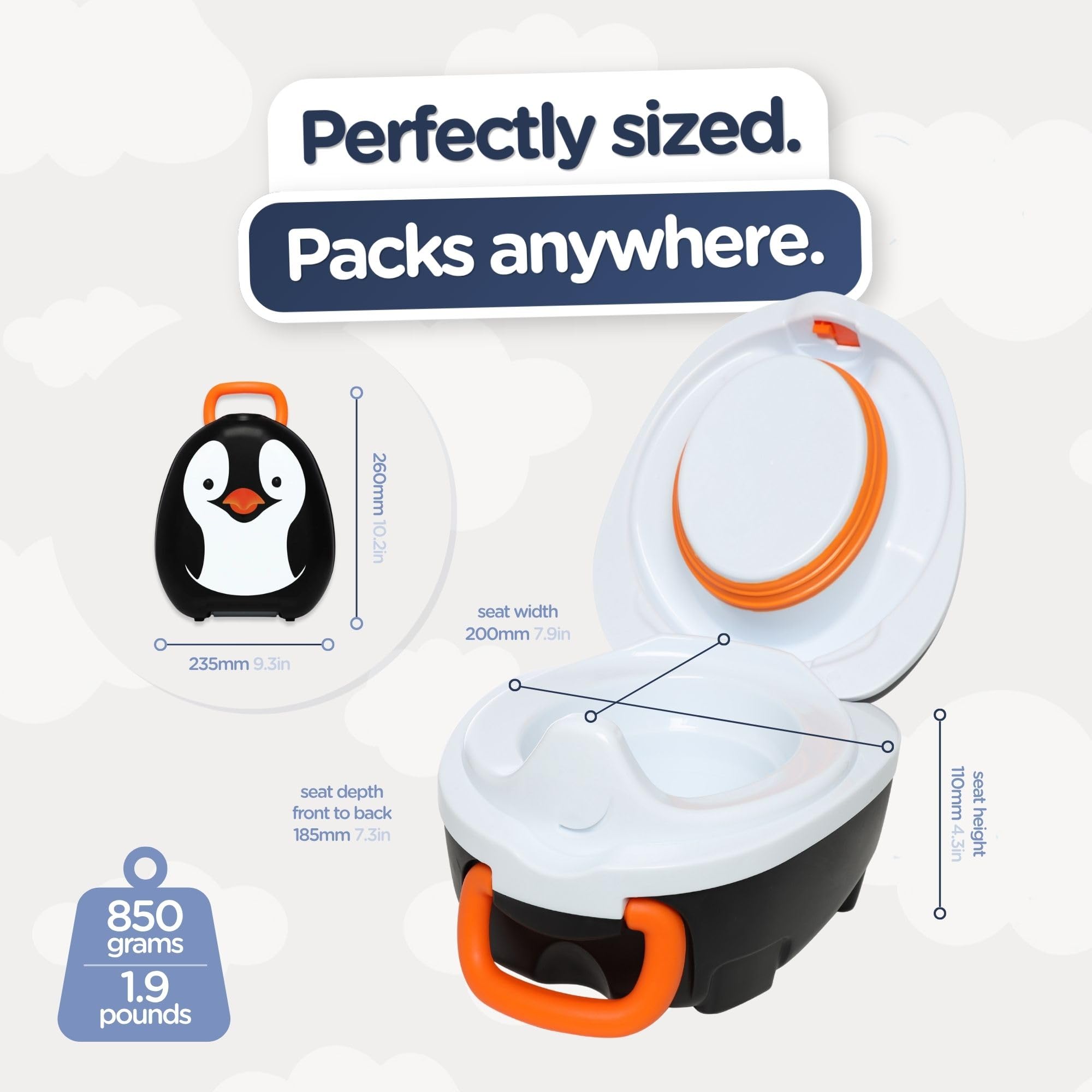 My Carry Potty - Pinguin Travel Töpfchen, preisgekrönter tragbarer Toilettensitz für Kleinkinder, den Kinder überall hin mitnehmen können