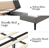Vista 4 de Twin Bed Frames with Wingback Headboard, Upholstered Platform Beds, No Box Spring Needed Sturdy Wooden Slat Support, Easy Assemble, Light Gray