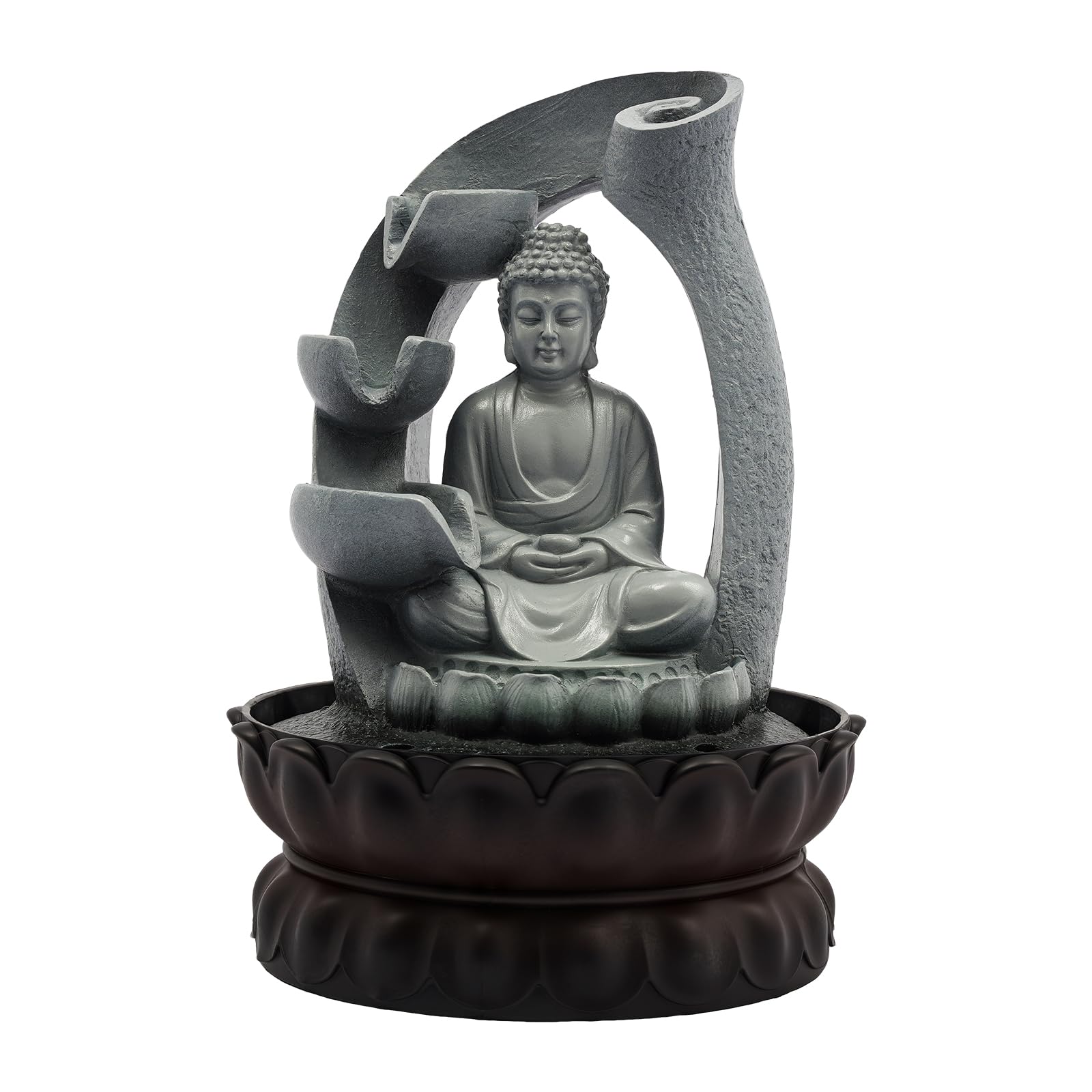 Fontanna pokojowa Budda z wodospadem, fontanna ogrodowa, z oświetleniem LED, 21 x 21 x 28 cm