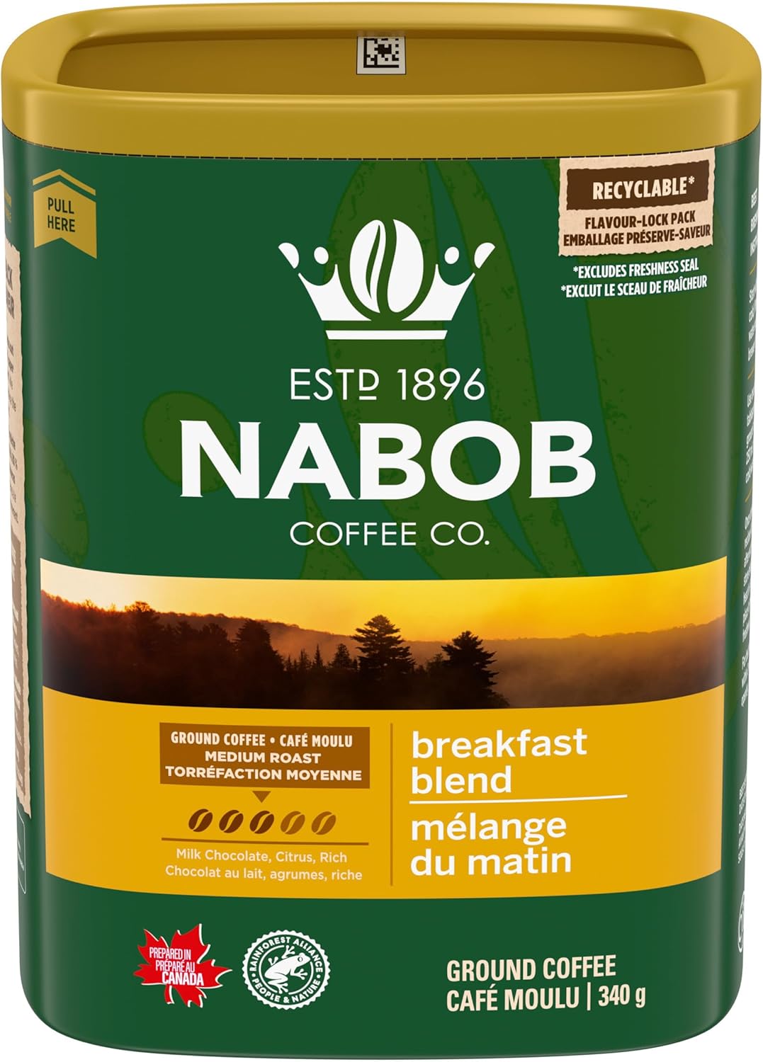 Nabob Medium Roast Breakfast Blend Ground Coffee, 340g Canister