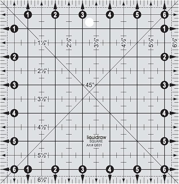 Liquidraw Square Quilting Ruler, Clear Acrylic Quilting Square Template, Imperial 6.5" x 6.5"