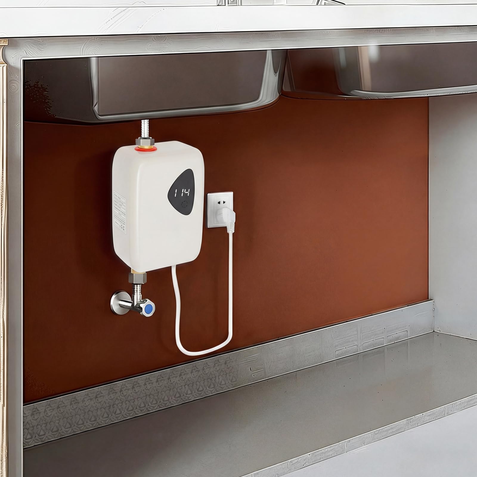 Scaldacqua istantaneo elettronico, 3800 W, 220 V, mini scaldabagno con indicatore di temperatura, plug-and-play, scaldabagno elettrico senza serbatoio, regolatore elettronico (grigio)